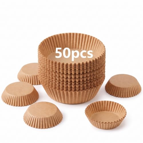 Air Fryer Liners Disposable Round. 50pcs Virgin Pulp Parchment Paper for 4qt-6qt Air Fryer. Food Grade,Non-stick, Oil-proof & Heat Resistant for Baking,Microwave,Cooking & Deep Fryer Accessories