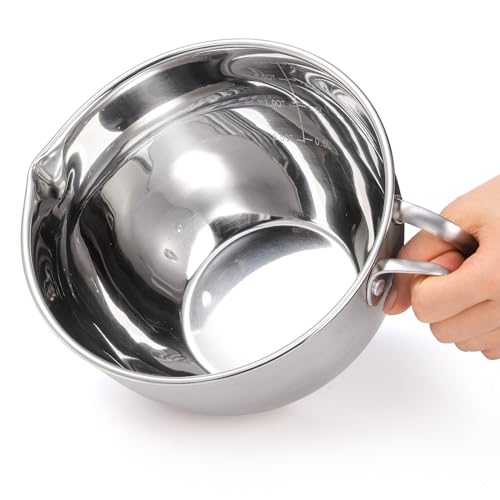 ZENFUN Double Boiler Pot Set with Silicone Spatula, 2000ML/1.8QT Chocolate Melting Pot with 2800ML/2.54QT Stainless Steel Pot, Candy Melting Pot, Chocolate Melter for Butter, Caramel, Cheese, Wax,