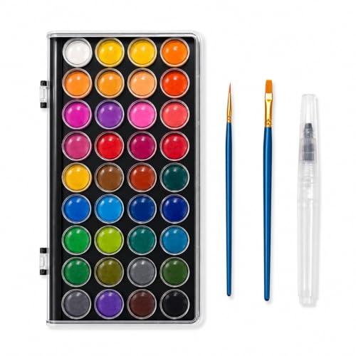 36 Colors Washable Watercolor Paint Set, with 3 Brushes Pen