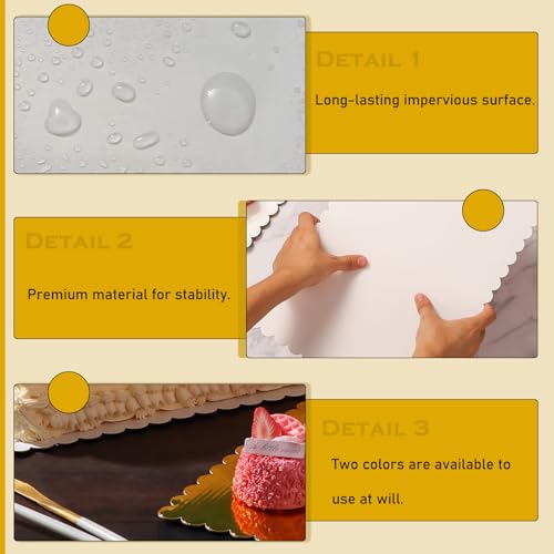 10 Pack 14x10 White Cake Board Sheets Rectangle Decorating Wavy Cardboard Grease Proof Foil Base Stand Disposable Plates for Desserts Pastries Display - color: White