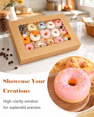 qiqee Auto-pop up Cookie Box with Window 14"x10"x2.5" 40Pcs Brown - size: 14"x10"2.5"/40pcs