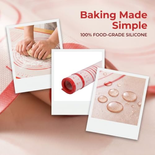 Silicone Dough Kneading Mat, Non Stick Pastry Rolling Mat with Measurement Grid for Home Kitchen Use, 11.4 x 10.2 in(Red) - color: Red