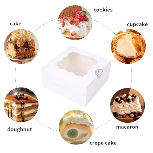 36 pcs 6x6x3 Inches Small Cake Box with Window, Bakery Pastry Cookie Boxes, Mini Pie for Pastry,Dessert,Strawberries,Chocolates, Cupcakes with paper stickers (white) - color: white/36pcs