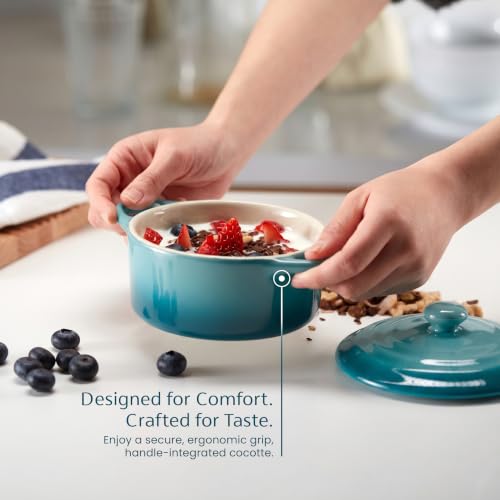 Kook Mini Cocotte, Lids, Handles, Dutch Oven, Set of 4, 12 oz, Sky Blue - color: Sky Blue
