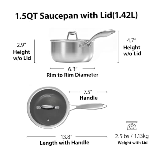 COOKER KING 1.5 QT & 2 QT Stainless Steel Pots Set, Sauce Pan with Lid - size: 1.5 Quarts & 2 Quarts