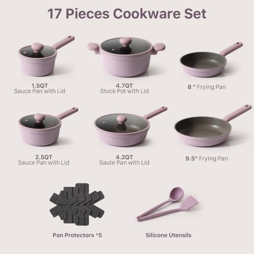 SENSARTE Nonstick Pots and Pans Set, 17pcs Nonstick Cookware Set - color: Lavender