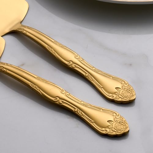 3-Piece Matte Gold Cake Server Set with Rose Handle - color: Gold