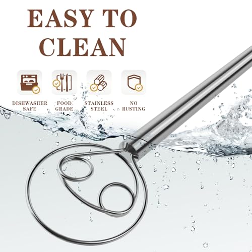TEEVEA Danish Dough Whisk, Stainless Steel for Sourdough Bread - color: Stainless Steel 2-eye
