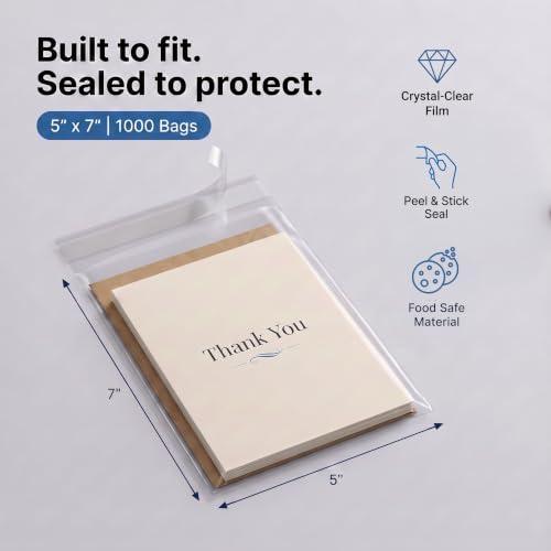 5" X 7" Self-Sealing Cellophane Bags (1000 Count) Clear Cookie Bags - size: 5" X 7"