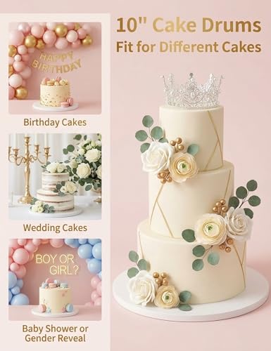 2 Pack 10 Inch Cake Drums Round, 1/2" Thick Sturdy White Cake Boards