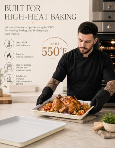 Boxiki Kitchen Ceramic Baking Sheet Half Size 17"x11" - Heavy Duty 0.6mm Aluminized Steel Pan, KFCC Ceramic Nonstick Cookie Sheet, Oven Safe to 550°F, Rustproof & Warp Resistant Baking Tray (2PCS) - color: 2 PCS Ceramic Light Grey