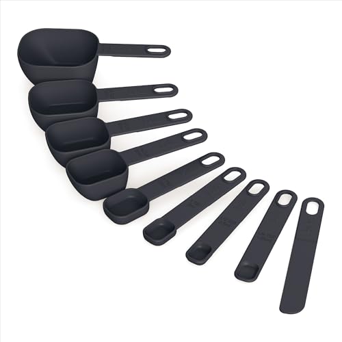 bella 9 Pc Nested Measuring Cup & Spoon Set, BPA & BPS-free nylon, Slate - color: Slate