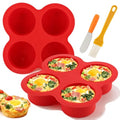 2 Pack Silicone Egg Bite Molds, with 1 Spatula & 1 Brush - color: Red