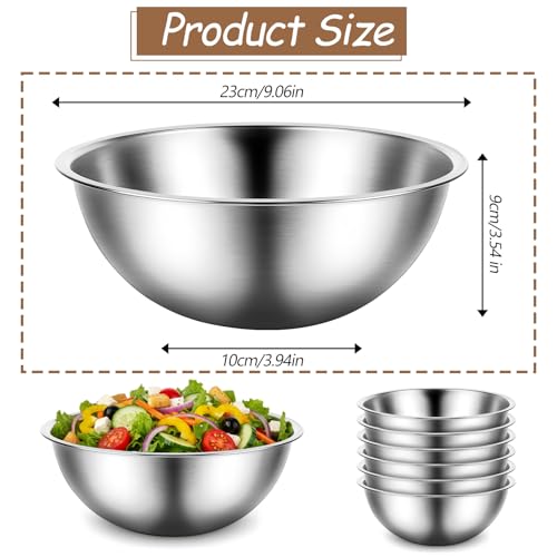 12 Pcs Stainless Steel Mixing Bowls with Graduations, Stainless Steel Bowls, Nesting Metal Prep Salad Bowl, Metal Serving Reusable Baking Food Storage Containers for Kitchen Cooking(9 x 3.5 Inch) - size: 9 inch