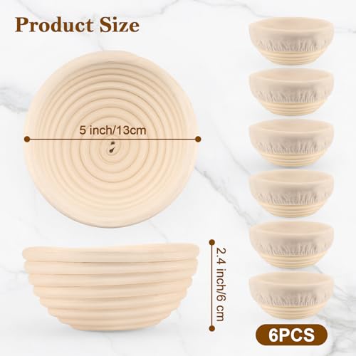 6 Pack 5 Inch Mini Banneton Bread Proofing Baskets, Small Sourdough Bread Baking Supplies for Artisan Bread Baking, Dough Rising - size: 5"Round Basket-6 PCS