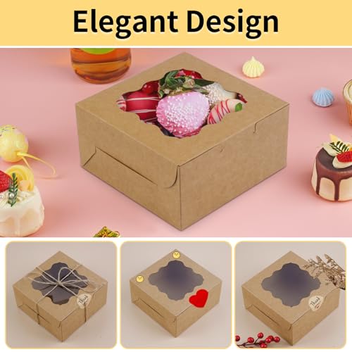 WINKIO Cookie Boxes, Treat Bakery Dessert Pastry Favor Donut Mini Cake Box - color: brown, size: 6×6×3 in