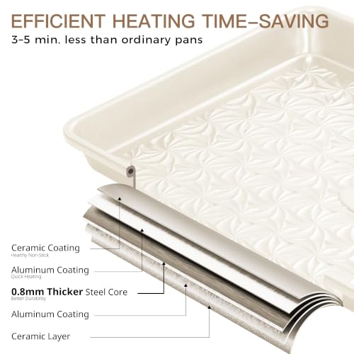 HONGBAKE Ceramic Coated Baking Sheet Pan Set of 3 with Floral Texture - color: Ceramic Cream
