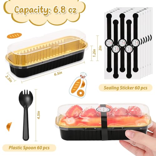 selizo 60 Pack 6.8oz Mini Loaf Baking Cake Pans with Lids, Rectangle Disposable Aluminum Foil Loaf Baking Pans, Small Baking Cake Tins Cup Cake Containers for Individual Cakes - color: Black