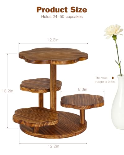 4 Tier Wooden Cake Stand, Cupcake Dessert Display Stand for 24-50 Cupcakes