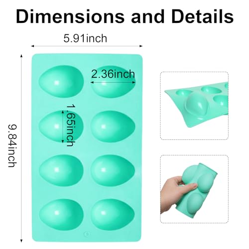 2 Pack Silicone Egg Molds 8 Cavity Easter Silicone Candy Mold 3D Egg-Shaped Silicone Baking Mold for Chocolate, Jello, Mini Cakes, DIY Desserts, Candy, Ice, Pudding, Baking (2, Green) - color: Green