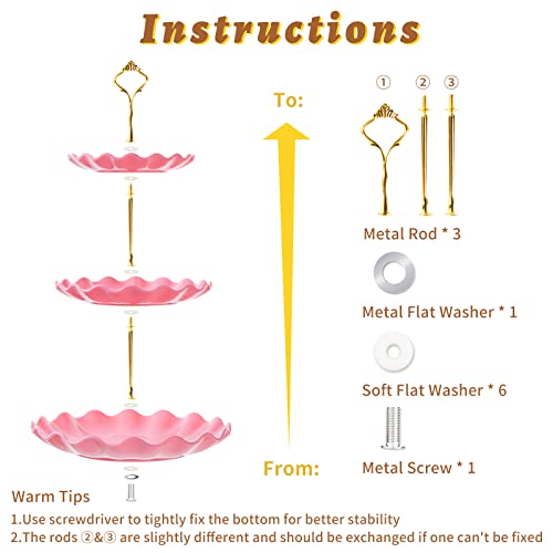 BACUTHY 3 Tier Cupcake Stand Holder, Plastic Cup Cake Tower Stand, Pink - color: Pink