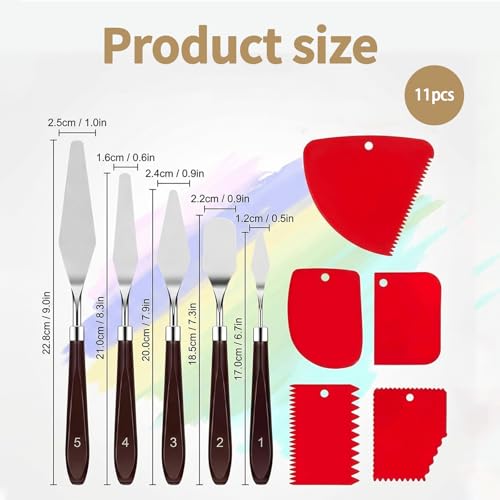 11Pcs Pallet Knife Set, Professional Palette Knives for Acrylic Paint, Stainless Steel Paint Spatula With 6 Plastic Scrapers Paint Tool for Oil, Canvas, Acrylic Painting and Cake