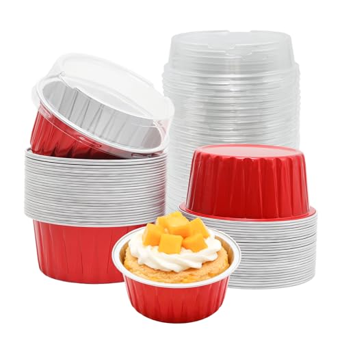 50 Pack 5oz Mini Cake Pans with Lids, Red Baking Supplies - color: Red, size: Round