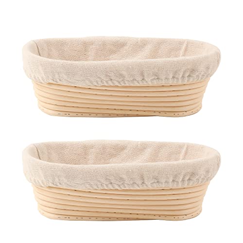 DOYOLLA Bread Proofing Baskets Set of 2 10 inch Oval Shaped Dough Proofing Bowls w/Liners Perfect for Professional & Home Sourdough Bread Baking - size: 10 inch