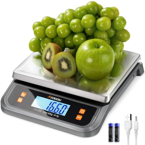 Atogou 88lb Food Scale, Commercial Kitchen Scale Plug-in Usable - size: Grey 88 lb (40 kg)