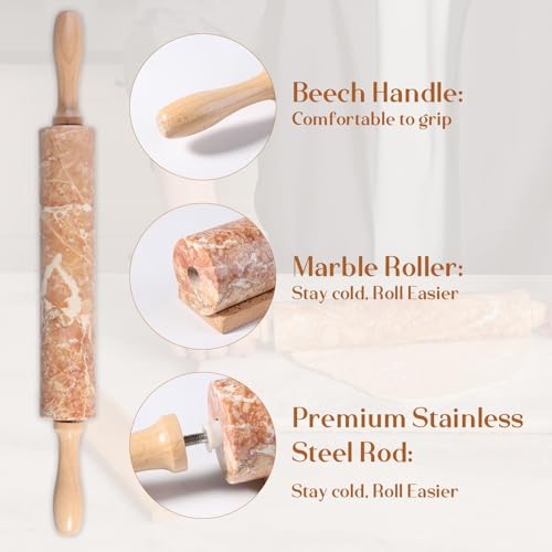 Koville Marble Rolling Pin, Non-Stick Polished Dough Roller, Pasta, Dumpling, Ravioli, Fondant,Pie Crust, Kitchen Baking Pastry Tools Red Marble - color: Red Marble