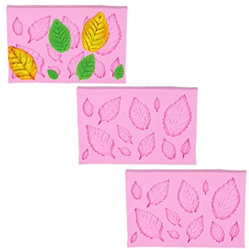 3pcs 3D Small Leaf Molds Silicone for Sugar Paste, Chocolate, Fondant, Butter, Resin, Polymer Clay, Wax, Soap, Crafting Projects and Cake Decoration Decorating