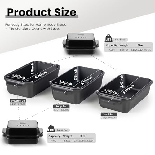 Cast Iron Loaf Pan with Lid, 9×5 Dutch Oven for Sourdough Bread Baking, Dutch Oven Pot with Lid for Bread Baking, Bread Pans for Baking, Pre-Seasoned (3 pieces, 2.2 QT Each) - color: Black 3