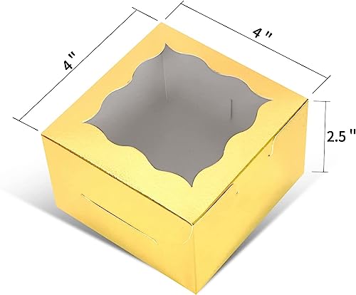 KPOSIYA 120pcs Small Cookie Boxes with Window, 4x4x2.5 Gold Bakery Box - color: Gold, size: 120