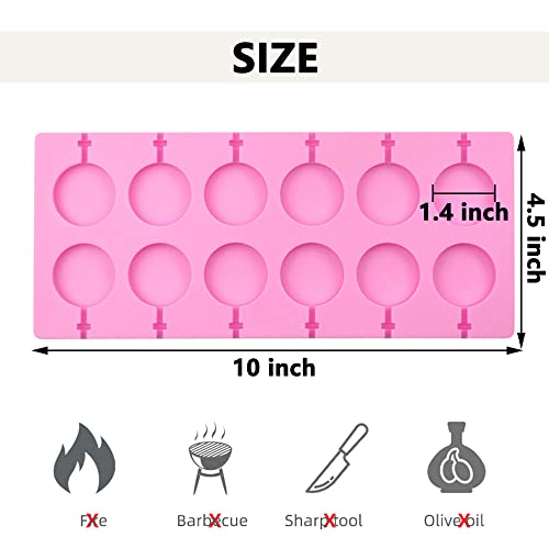 Silicone Lollipop Molds,2 Pack 12-Capacity Round Chocolate Hard Candy Molds Nonstick Sucker Molds for Halloween Christmas Parties