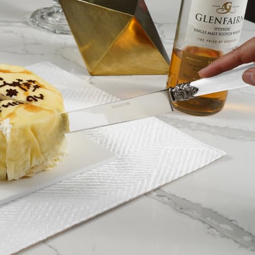 2-piece Cake Knife and Serve Set, Fancy Hand Craft Italian Design, Vintage Pie Knife Server Set with Handle, Cake Cutter Set (White) - color: White
