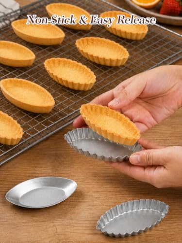 20Pc Boat Egg Tart Molds for Baking, 4.3x0.6in Smooth Alu Tart Pans - size: Smooth Boat L
