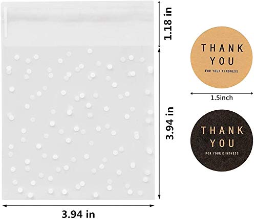 400PCS White Polka Dot Treat Bags and Sticker Set, 3.94x3.94IN - size: 3.94 x 3.94 Inches