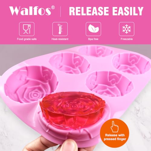 Walfos Rose Ice Cube Mold 2.8 Inch,Soap Mold, Make 12 Cute Flower Shape Ice. BPA Free and Dishwasher Safe.Release Easily.Perfect for Soap Cocktails Juice Whiskey Jelly Chocolate etc.(Set of 2 Pink) - color: Pink+purple/rose