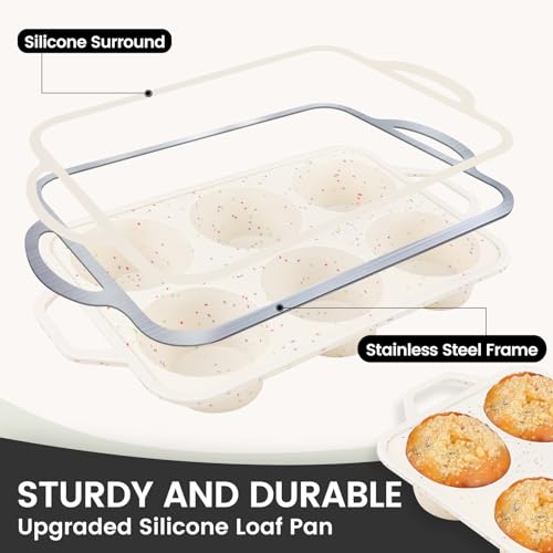 Vinino Jumbo Muffin Pan with Metal Reinforced Frame-2Pack, Silicone Cupcake Pan for Baking 6 Cup Jumbo Size, BPA Free Silicone Muffin Tray, Cupcake Baking Pan Molds for Oven Dishwasher Safe-Cream - size: Jumbo