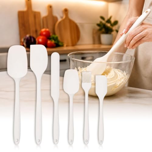 6-Piece Silicone Kitchen Utensil Set, Heat Resistant Silicone Spatula Set for Baking and Cooking - color: 6Pcs White Silicone Spatula Set