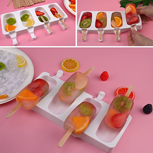 Sakolla 2 Pack 4 Cavity Mini Popsicle Silicone Molds with 50 Wooden Sticks - size: 2 Pcs Mini - White