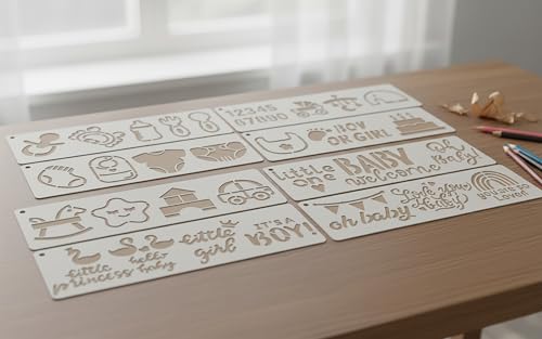 Cute Baby Shower Stencils for Painting, 8Pcs Baby Shower Reusable Stencil Cookies Sugar Cake Baking Stencils