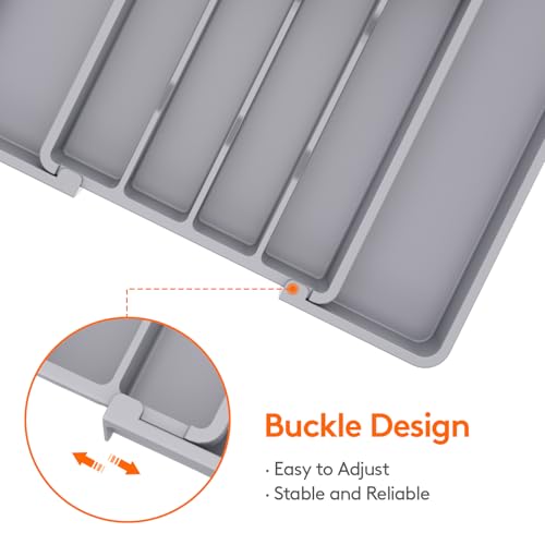 Lifewit Expandable Silverware Drawer Organizer, Kitchen Utensil Tray - color: Gray, size: Medium Wide(8.5-14''W x 12''D)