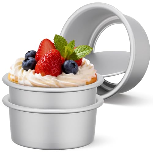 Beasea 4 Inch Cake Pans Set, 3 Pack Aluminum Alloy Mini Round Cake Pans with Removable Bottom, Individual Cheesecake Mold Tin for Baking - size: 4 Inch