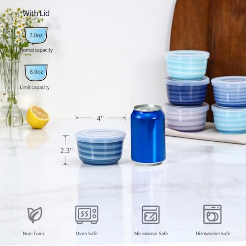 Selamica Ramekins with Lids 8 oz, Set of 6, Gradient Blue - color: Gradient Blue, size: 8 Oz
