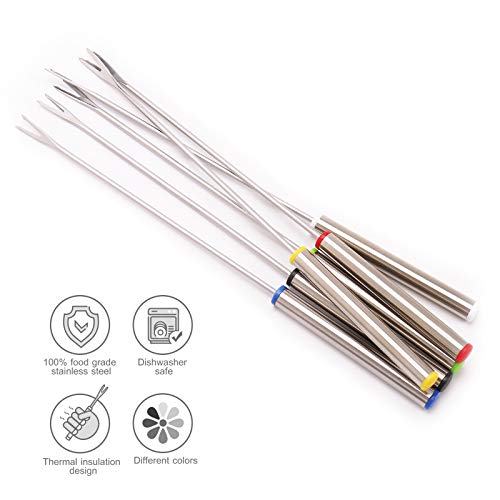 Set of 12 Stainless Steel Fondue Forks 9.5", Color Coded Cheese Fondue Forks Smores Sticks with Heat Resistant Handle for Chocolate Fountain Cheese Roast Marshmallows Dessert Fruits - size: 12-Forks
