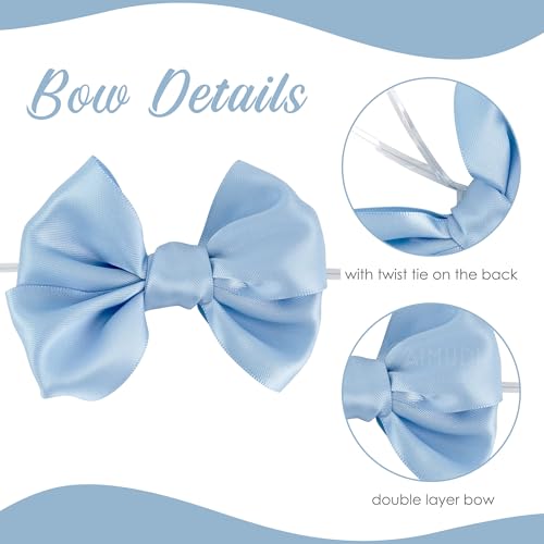 AIMUDI 5 Colors Dusty Blue Bows 3.5" Satin Bows with Twist Ties Blue Bow for Gift Wrapping Crafts Treat Bags Candy Cake Pop Premade Bow for Wedding Baby Shower Birthday Party Decoration, 50 PCs - color: Dusty Blue Shade