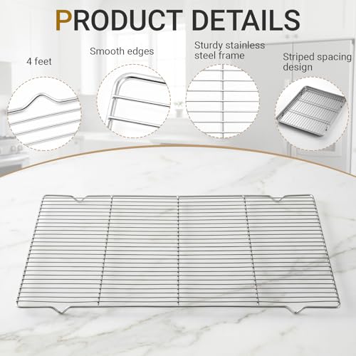 Lounsweer 2 Pcs Cooling Racks, 21L X 13W X 1H Stainless Steel Wire Rack for Baking Sheet, Large Cookie Cooling Rack, Oven Safe Cooking Racks for Sheet Pan, Dishwasher Safe, 2/3 Size - size: 21L X 13W X 1H
