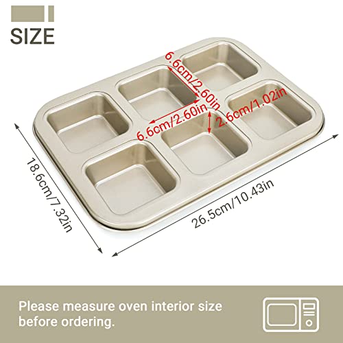 Beasea Mini Brownie Pan, 2 Pack 6 Cavity Gold Square Inidividual Brownie Muffin Cake Cutter Pan Mini Cheesecake Cupcake Bakeware Carbon Steel Brownie Baking Tray Bakeware for Oven Baking - color: Gold Brownie Mini