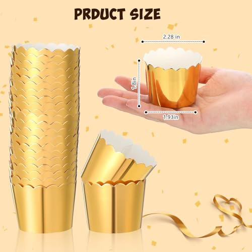 Meanplan 100 Pcs Foil Cupcake Liners Baking Cups Christmas Wedding, Gold